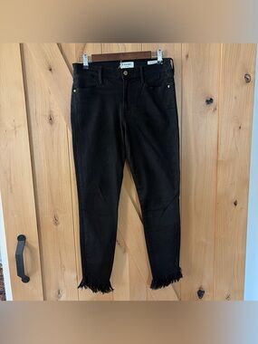 FRAME Le High Skinny Jeans Frayed Raw Hem Black Women's 30 Edgy Distressed